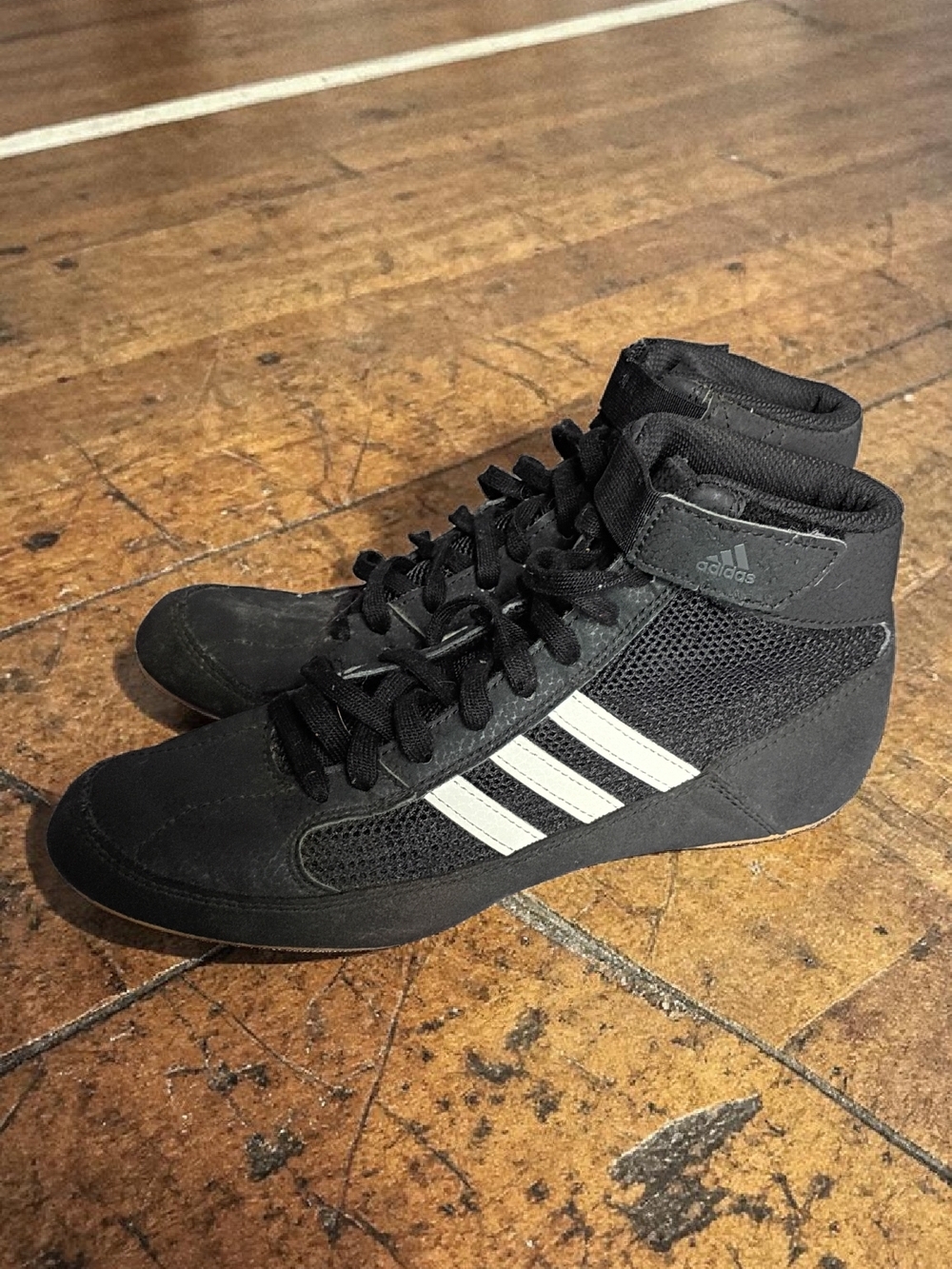 Adidas Men’s Black High-Top Wrestling/Training Shoes with White Stripes